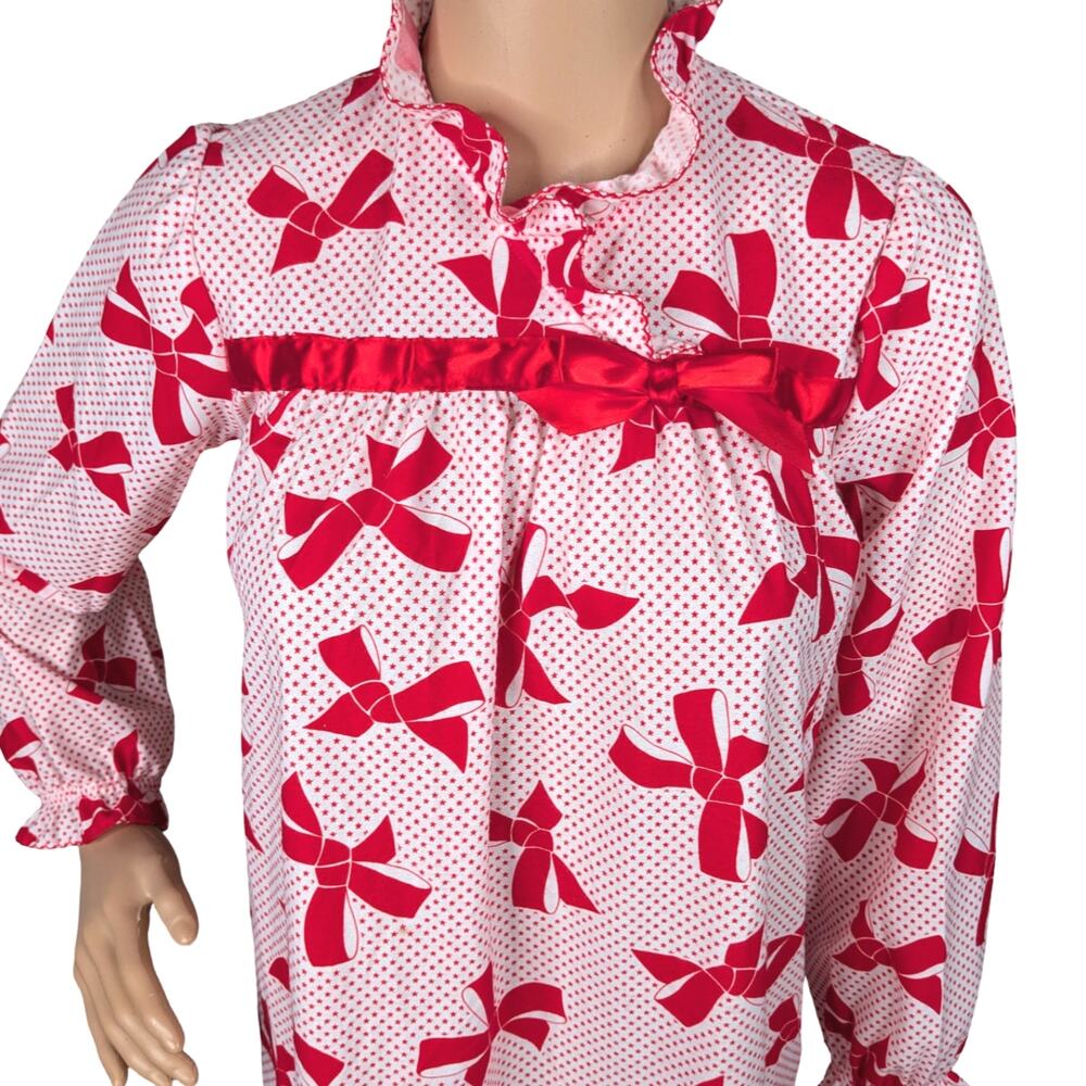 VTG NWT Her Majesty Red White Bow Star Fleece Nightgown Petite XS/S Coquette - Picture 3 of 11